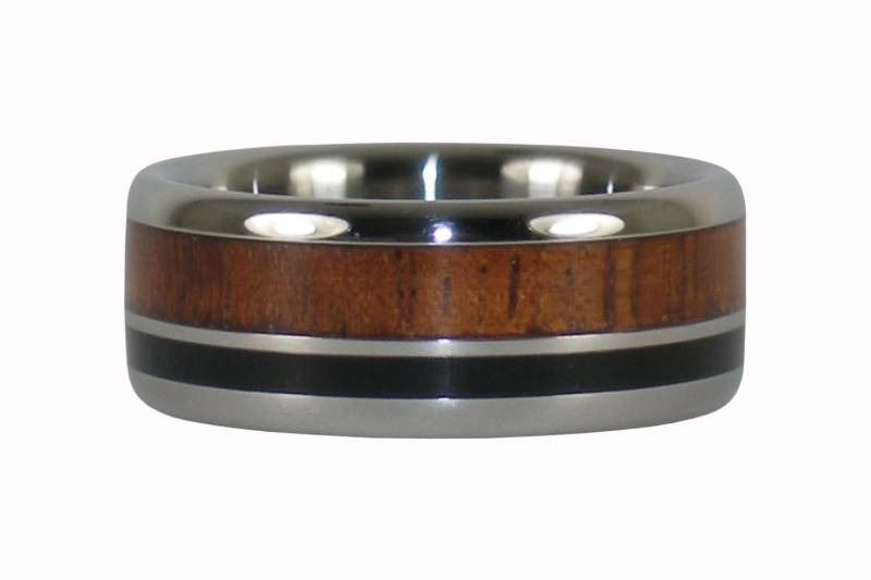 Schwarzem Holz Und Koa Ring Mit Offset Inlay von Hawaiititanium