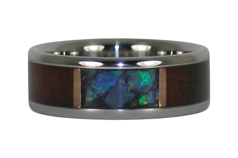 Schwarzer Opal Und Hawaiian Milo Holz Ringschiene von Hawaiititanium