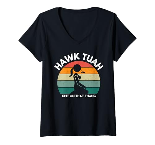 Damen Hawk Tuah Spuck On That Thang Retro T-Shirt mit V-Ausschnitt Damen Hawk Tuah Spuck On That Thang Retro T-Shirt mit V-Ausschnitt von Hawk Tuah Spit On That Thang Retro