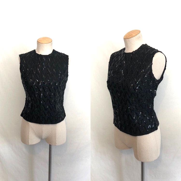 Vintage 50Er-60Er Perlen Pailletten Top, Chevron Tank Top von HawkandEcho