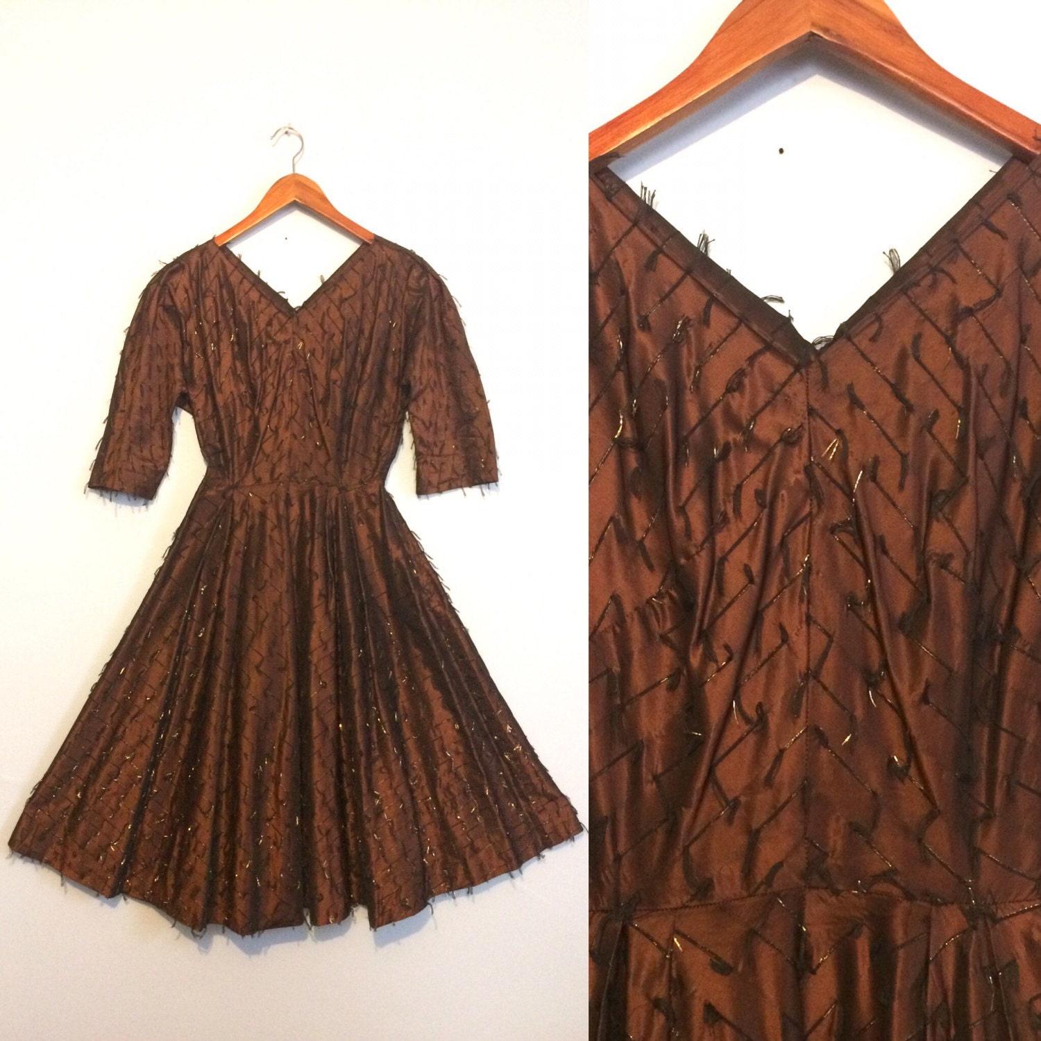 Vintage 50Er Jahre Bronze Taft Festkleid Mid Century Cocktail von HawkandEcho