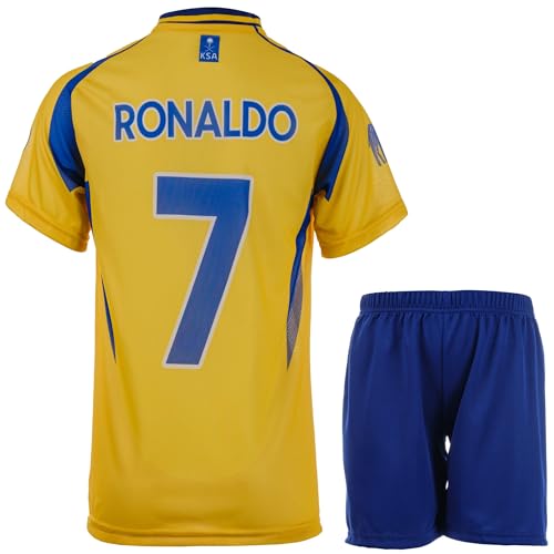 Hawkara NASSR Riyadh Al #7 Heim 2024/2025 Fußball Kindertrikot Shorts Set mit Jugendgrößen (Gelb/Blau New,152) von Hawkara