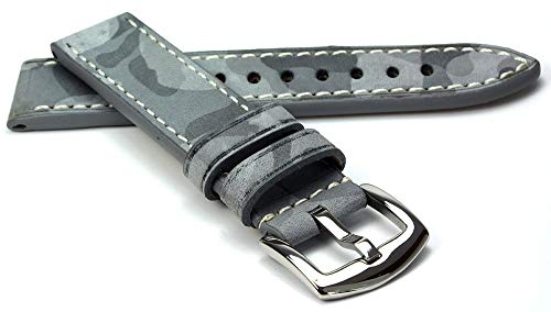 Hawker RIOS1931 Rindsleder Uhrenarmband handgemacht in Deutschland Robust 24mm Steingrau Camouflage von Hawker