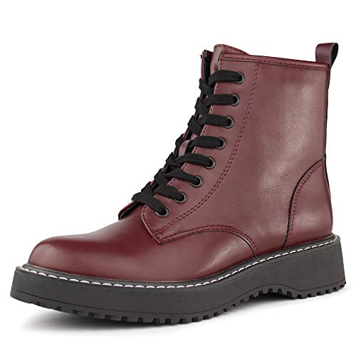 Hawkwell Damen-Kampfstiefel Seitlicher Reißverschluss Schnürstiefeletten, Burgund Synthetik EU 37 von Hawkwell