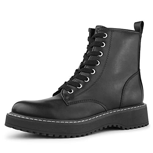 Hawkwell Damen-Kampfstiefel Seitlicher Reißverschluss Schnürstiefeletten, Schwarz Synthetik EU 37 von Hawkwell