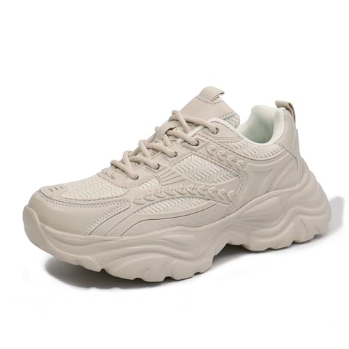 Hawkwell Damen Plateau-Wanderschuhe mit Schnürung, bequem, Retro, stilvoll, für Training, Sport, Arbeit, lässig, klobige Sneakers, Beige, EU 37 Hawkwell Damen Plateau-Wanderschuhe mit Schnürung, bequem, Retro, stilvoll, für Training, Sport, Arbeit, lässig, klobige Sneakers, Beige, EU 37 von Hawkwell