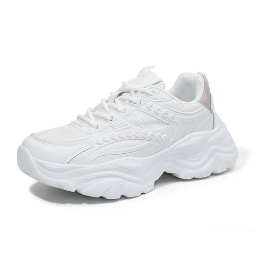 Hawkwell Damen Plateau-Wanderschuhe mit Schnürung, bequem, Retro, stilvoll, für Training, Sport, Arbeit, lässig, klobige Sneakers, Weiß, EU 37 Hawkwell Damen Plateau-Wanderschuhe mit Schnürung, bequem, Retro, stilvoll, für Training, Sport, Arbeit, lässig, klobige Sneakers, Weiß, EU 37 von Hawkwell