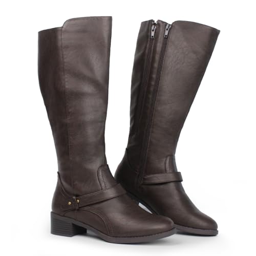 Hawkwell Damen-Reitstiefel mit breiter Wade und doppeltem Reißverschluss, Braun Synthetik EU 42 von Hawkwell