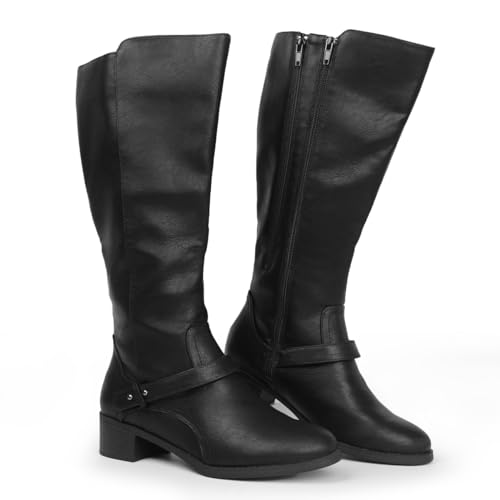 Hawkwell Damen-Reitstiefel mit breiter Wade und doppeltem Reißverschluss, Schwarz Synthetik EU 37 von Hawkwell