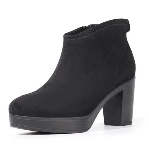 Hawkwell Damen-Stiefeletten aus Wildleder mit Fußgewölbeunterstützung und seitlichem Reißverschluss, bequem, dicker Blockabsatz, Schwarz, EU 41 von Hawkwell