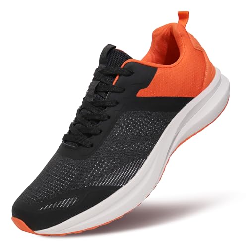 Hawkwell Herren-Laufschuhe in Übergröße, rutschfest, für Workout und Walking, EU-Größe 47 48 49 50 51 52 53, Schwarz-Orange PU, EU 50 von Hawkwell