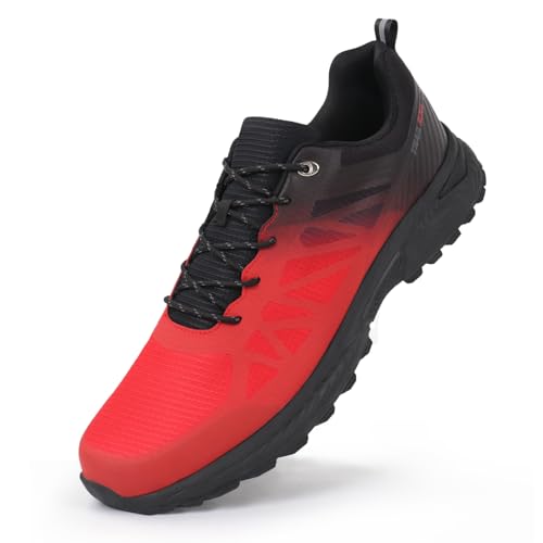 Hawkwell Herren-Trail-Laufschuhe in großen Größen und Übergrößen, Wander-Sneakers für Männer, lässige Workout-Schuhe, EU-Größe 47 48 49 50 51 52 53, Rot Schwarz PU, EU50 von Hawkwell