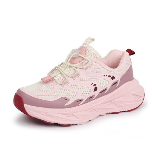 Hawkwell Kinder Jungen Mädchen Fußgewölbeunterstützung Bungee Trail Running Tennis Wandern Sportschuhe Leichte atmungsaktive Walking-Sneakers, Rosa, EU 28 Kleinkind von Hawkwell