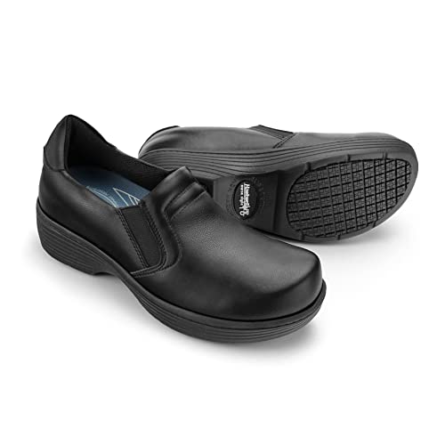 Hawkwell Pro Krankenschwester-Clogs aus Leder für Damen rutschfeste Fußgewölbeunterstützung medizinische professionelle Pflegeschuhe, Schwarz EU 40 von Hawkwell