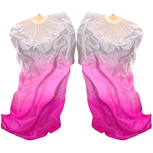 Hayaww 1 Paar FäCherschleier Bauchtanz, Lange FäCher Bauchtanz Fans SchleierfäCher Schleier Bambus-FäCherschleier Bauchtanz Schleier Lang Bambus Fan Zum Tanzen,1.8m,FüR Auftritte(Verlauf Rosa Rot) von Hayaww