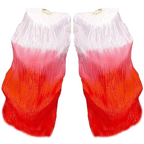 Hayaww 1 Paar FäCherschleier Bauchtanz, Lange FäCher Bauchtanz Fans SchleierfäCher Schleier Bambus-FäCherschleier Bauchtanz Schleier Lang Bambus Fan Zum Tanzen, 1.8m,FüR Auftritte,Proben (Verlauf Rot) von Hayaww