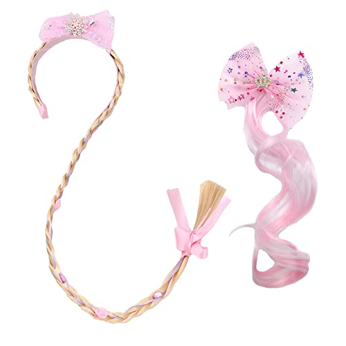 Hayaww 2 Pcs Haarreif Prinzessin Zopf, Rapunzel Prinzessin Stirnband PerüCke Haarreif Verkleiden Prinzessin PerüCken MäDchen PerüCke ZöPfe PerüCke Geflochtene FüR Party Cosplay KostüM Mit Blume (Rosa) von Hayaww