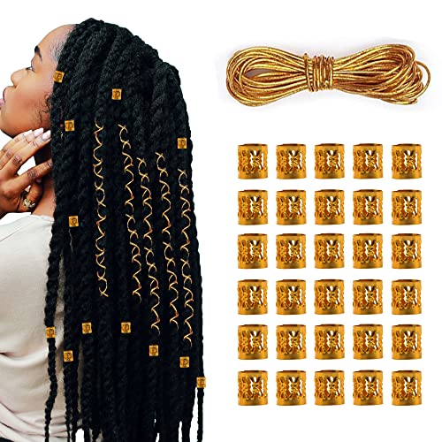 Hayaww 30 Pcs Braids Perlen Haarschmuck,Dreadlock Schmuck Geflochtenen Haarperlen Dreadlocks Perlen Haarschmuck Braids Haarteil,Mit 1 Geflochtenes Haarseil,FüR Partys,AuffüHrungen,TäGliche (Gold) von Hayaww