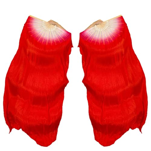 Hayaww 2 Pcs FäCher SchleierfäCher,Bauchtanz Schleier Fans SchleierfäCher Lange FäCher FäCherschleier Bauchtanz Dance1.8m FüR GroßE Auftritte Proben Unterhaltung (Groß Rot) von Hayaww