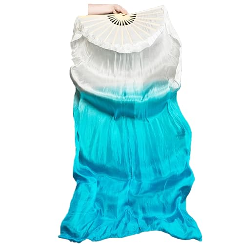 Hayaww Bauchtanzfan Bauchtanz Schleier Fächer Bambus Tanz-Fan Fächerschleier Langer Faltfächer 1.8 m, Für Große Auftritte, Proben, Frauen, Tanz, Rechte Hand (blau) von Hayaww