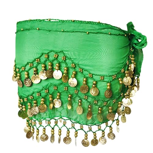 Hayaww Chiffon Hüfttuch Bauchtanz Gürtel Für Damen Mit Münzen Bauchtanz Münzgürtel Damen Bauchtanz Gürtel Bauchtanz Hüfttuch Chiffon Rock Bauchtanz Kostüm Hüfttuch Rock Tanztuch Mit Münzen(grün) von Hayaww