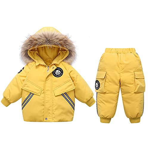 Hayisugal Baby Mädchen Jungen Daunenjacke Bekleidungsset Kinder Verdickte Künstliches Fell Winterjacke + Winterhose Kleinkind Daunenhose Kinderskianzug, Gelb, 80/Baby Höhe 70-80cm von Hayisugal