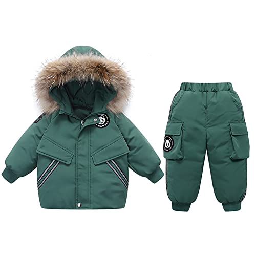 Hayisugal Baby Mädchen Jungen Daunenjacke Bekleidungsset Kinder Verdickte Künstliches Fell Winterjacke + Winterhose Kleinkind Daunenhose Kinderskianzug, Grün, 90/Baby Höhe 80-90cm von Hayisugal