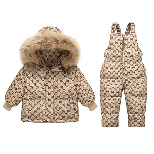 Hayisugal Kinder Bekleidungsset Junge Mädchen Schneeanzug mit Kaputze Daunenjacke + Daunenhose 2tlg Skianzug Winterjacke Baby Schneeanzug Skianzüge Skihose, Braun, 100/Baby Höhe 90-100cm von Hayisugal
