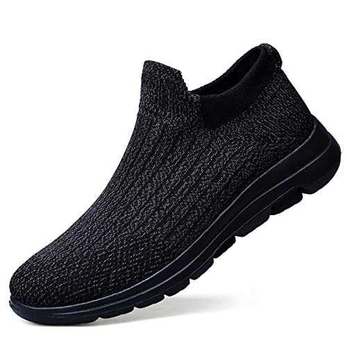 Herren Turnschuhe Slip On Leicht Atmungsaktiv Bequem Freizeit Sneaker, All Black, 43 EU von HayleAlvas