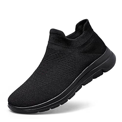 Herren Turnschuhe Slip On Leicht Atmungsaktiv Bequem Freizeit Sneaker, All Black Red, 41 EU von HayleAlvas