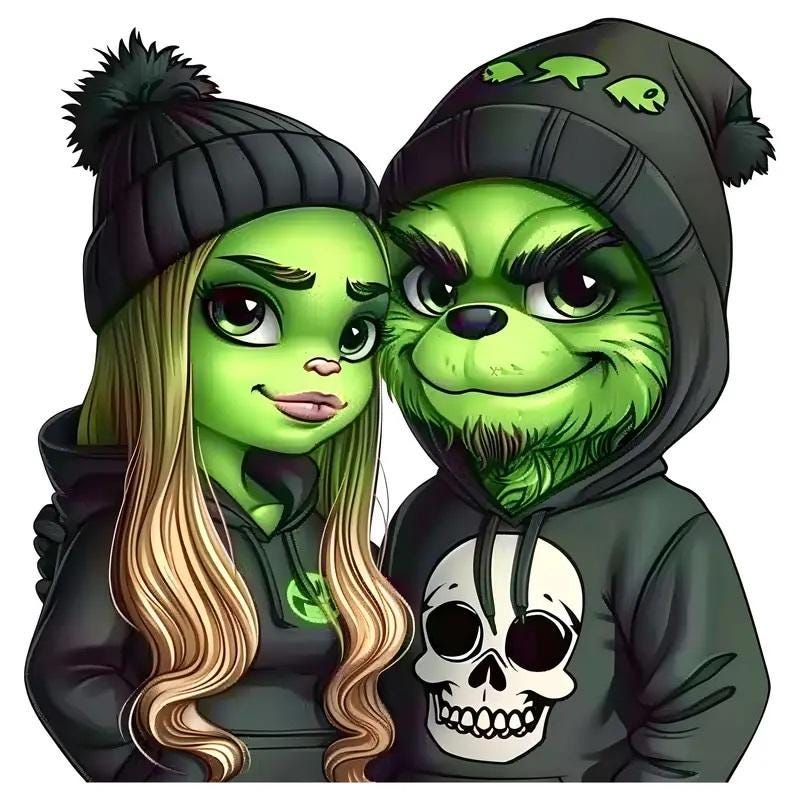 Dtf Bügeltransfer - Bügelbild Applikation Süßes Grinch Paar Für Alle Stoffe Bügeleisen Oder Transferpresse Geeignet von HaynWerbung