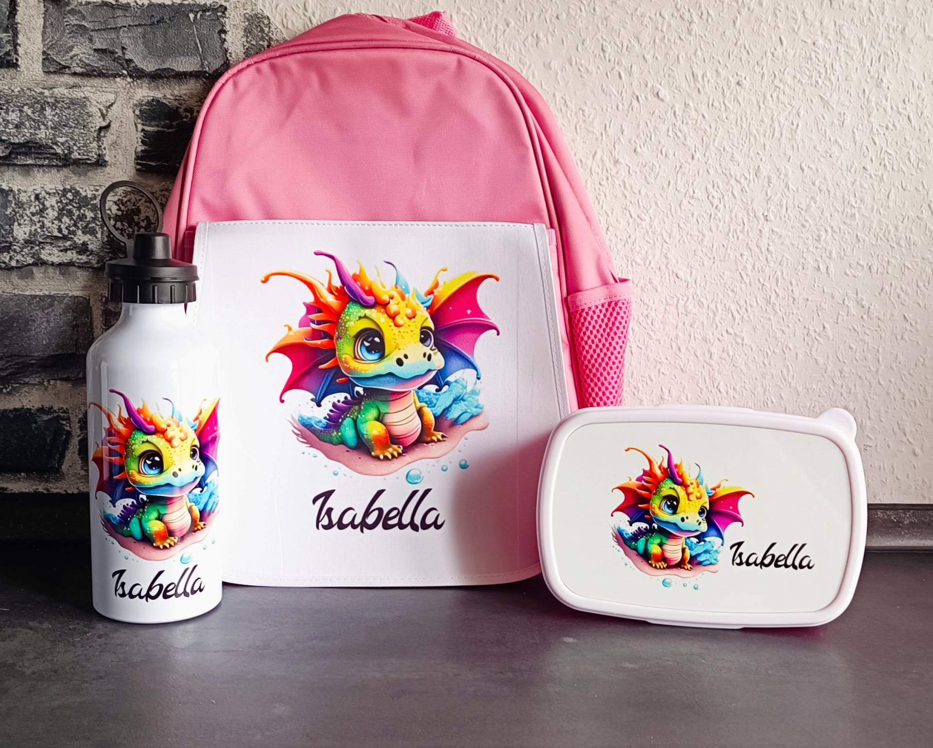Kinder Set 3 Teilig, Rucksack, Trinkflasche, Brotdose - 6 Motive Zur Wahl Pink Kindergarten, Vorschule Freizeit Geschenk- Mit Namen Kinder Set 3 Teilig, Rucksack, Trinkflasche, Brotdose - 6 Motive Zur Wahl Pink Kindergarten, Vorschule Freizeit Geschenk- Mit Namen von HaynWerbung