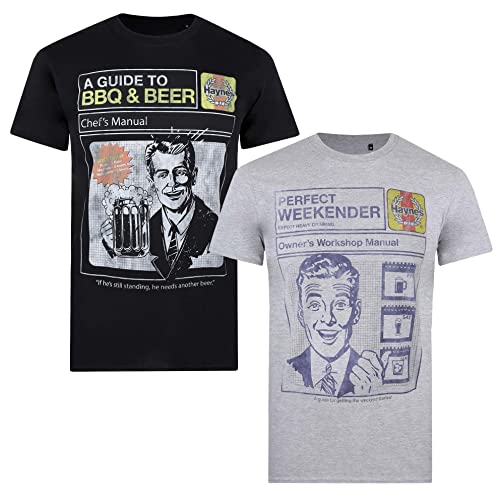 Haynes Herren Grill-und Bier-Set T-Shirt, Multi, S (2er Pack) von Haynes
