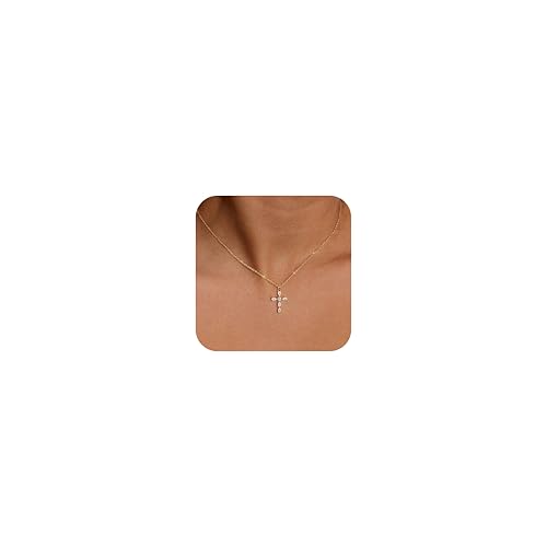 Hayopi Kreuz-Halskette für Damen, trendig, zierlich, 14 Karat vergoldet, Kreuzanhänger, niedliches Choker-Halskette, einfache seitliche Kreuz-Halsketten für Frauen, Goldschmuck, Taufgeschenk, Messing Hayopi Kreuz-Halskette für Damen, trendig, zierlich, 14 Karat vergoldet, Kreuzanhänger, niedliches Choker-Halskette, einfache seitliche Kreuz-Halsketten für Frauen, Goldschmuck, Taufgeschenk, Messing von Hayopi