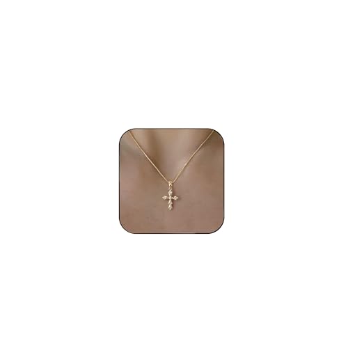 Hayopi Kreuz-Halskette für Damen, trendig, zierlich, 14 Karat vergoldet, Kreuzanhänger, niedliches Choker-Halskette, einfache seitliche Kreuz-Halsketten für Frauen, Goldschmuck, Taufgeschenk, Messing Hayopi Kreuz-Halskette für Damen, trendig, zierlich, 14 Karat vergoldet, Kreuzanhänger, niedliches Choker-Halskette, einfache seitliche Kreuz-Halsketten für Frauen, Goldschmuck, Taufgeschenk, Messing von Hayopi