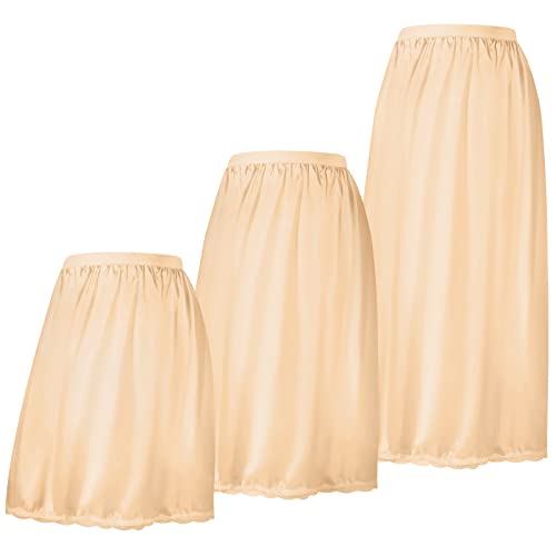 3 Stück halbe Slips für Damen, 3 Arten von Längen 48,3 cm, 68,9 cm, 89,9 cm, Unterkleid, Satin, Spitze, langer Rock, Beige, M von Haysandy