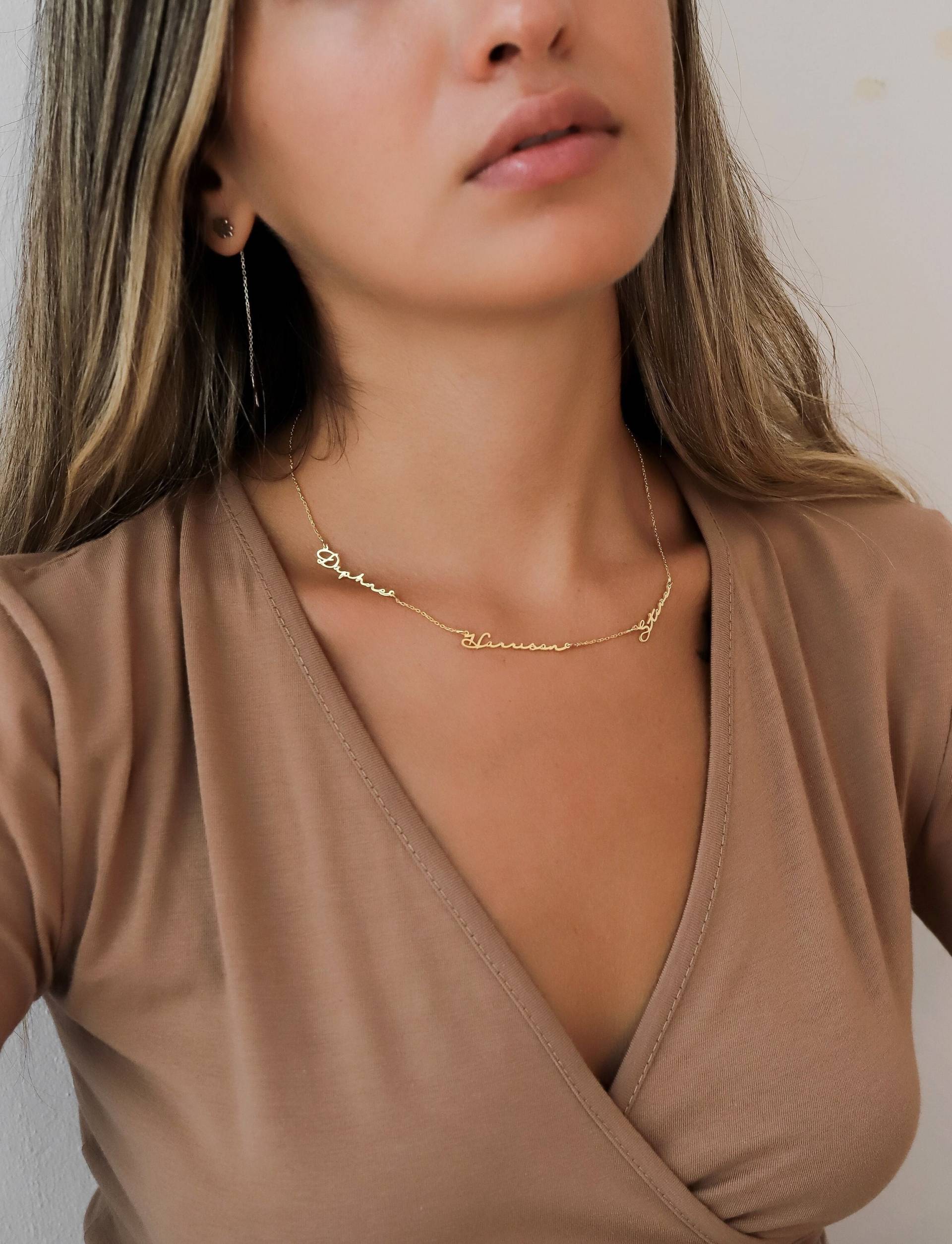 Familien Name Halskette, Dreifach 925 Sterling Silber Namen Personalisierte Geschenk Für Frau, Freundin, Mama, Weihnachtsgeschenke von HazelJewelryHouse