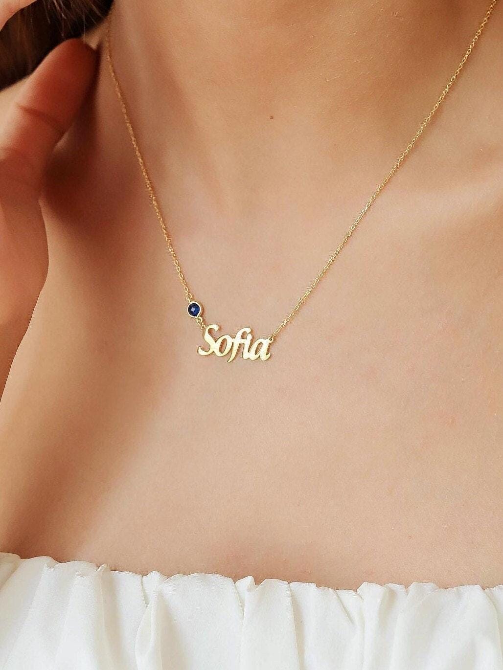 Geburtsstein-Namenshalskette, Das Glück Ihres Geburts-Monatsstein Und Der Name, Den Sie Wählen, Geschenk Für Freundin, Familie, Geliebt, Frau von HazelJewelryHouse