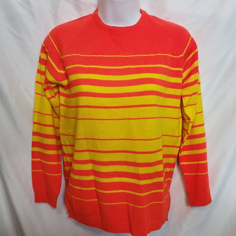 Vintage Acryl Pullover Hell Gelb Orange Streifen Größe Small Pauline Zip Back von HazelThePirate