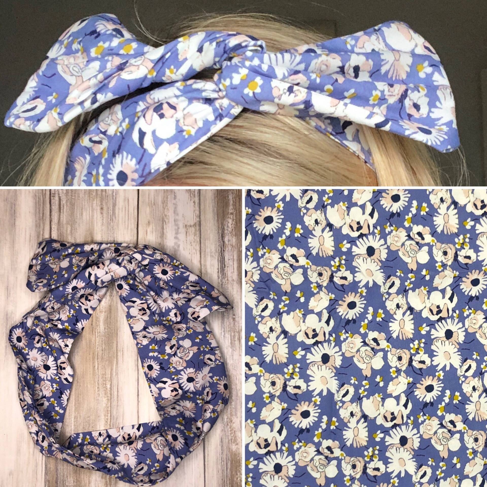 Verdrahteter Kopfschal Wickelschal Blau Ditsy Floral Print von HazelbankCo