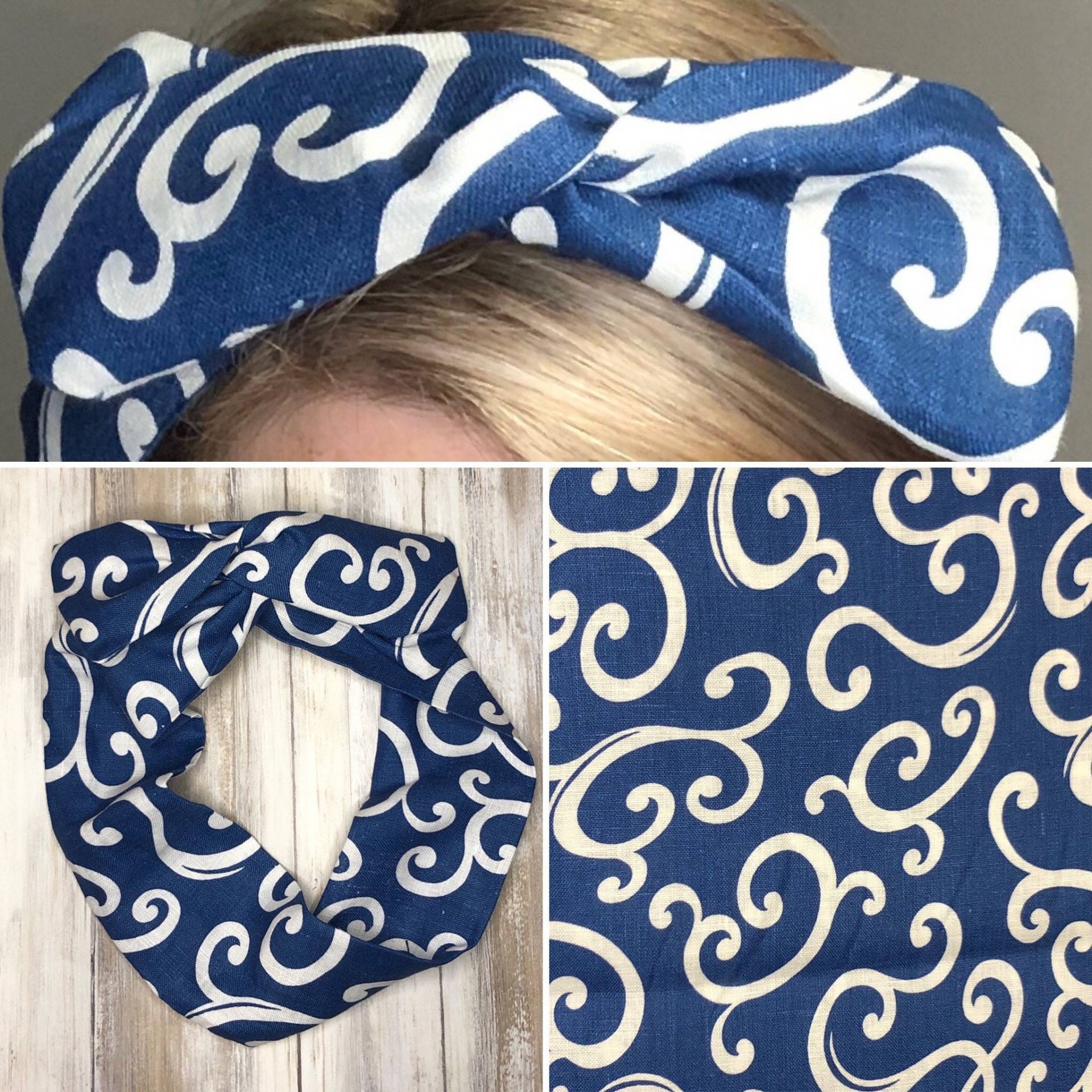 Wired Kopftuch Wrap Blau & Weiß Muster Print von HazelbankCo