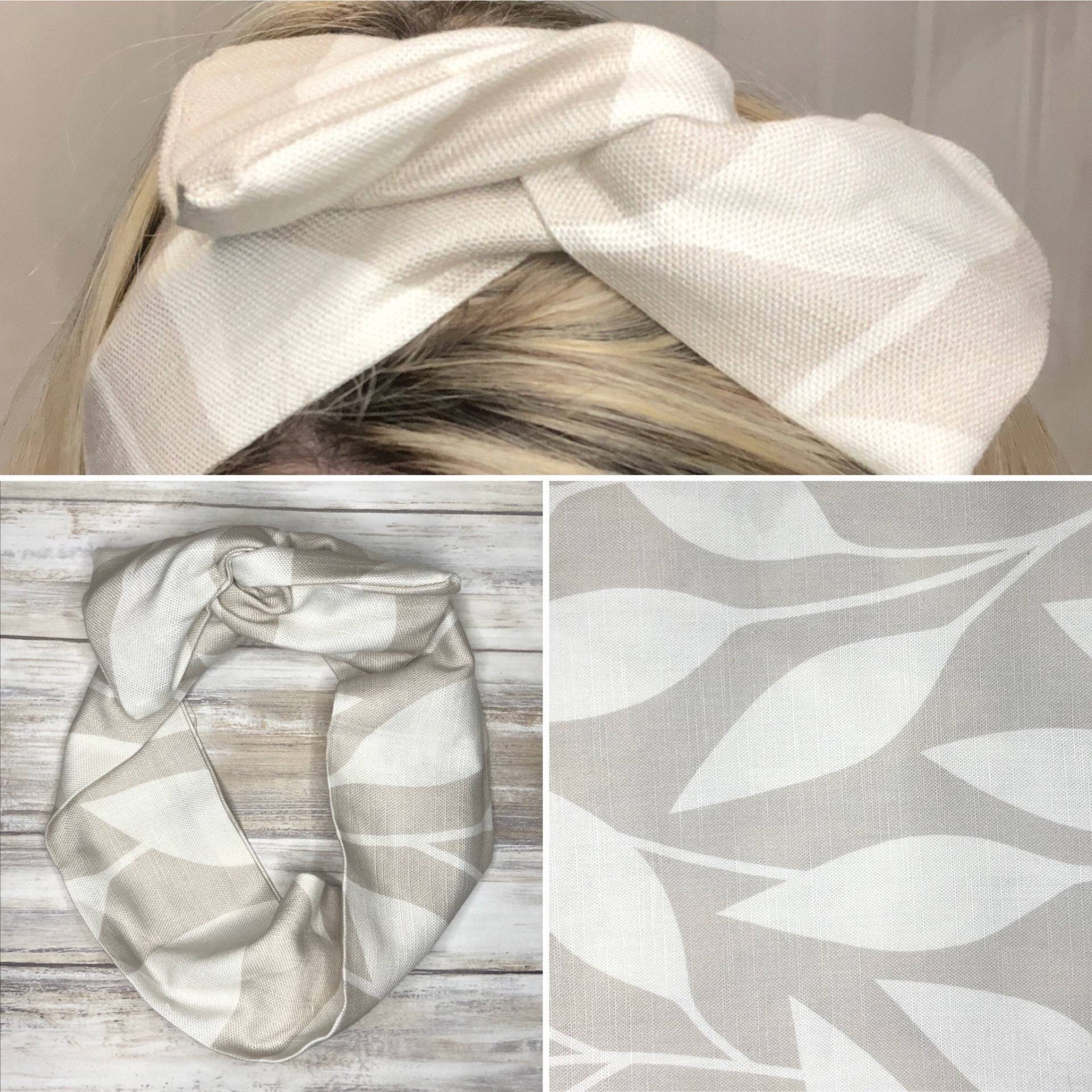 Wired Kopftuch Wrap Creme Blatt Sommer Print von HazelbankCo