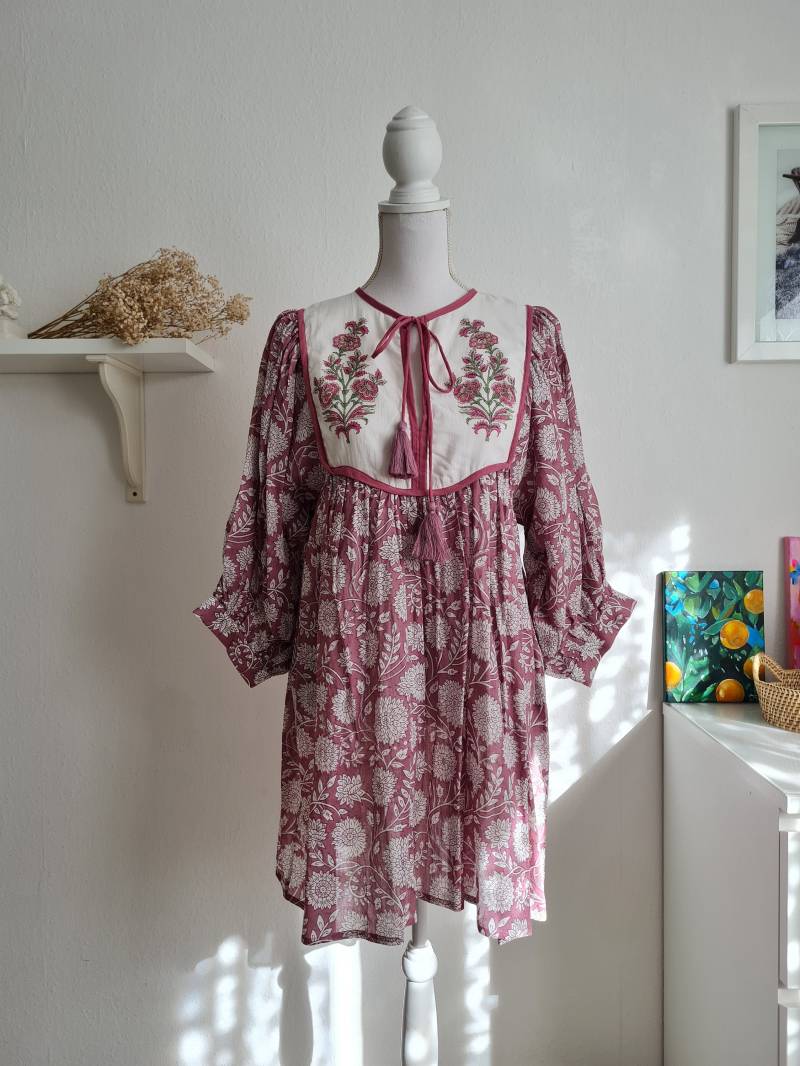Hand Block Print Baumwollkleid Vintage Inspirierte Boho Bluse von Hazelfashionstudio