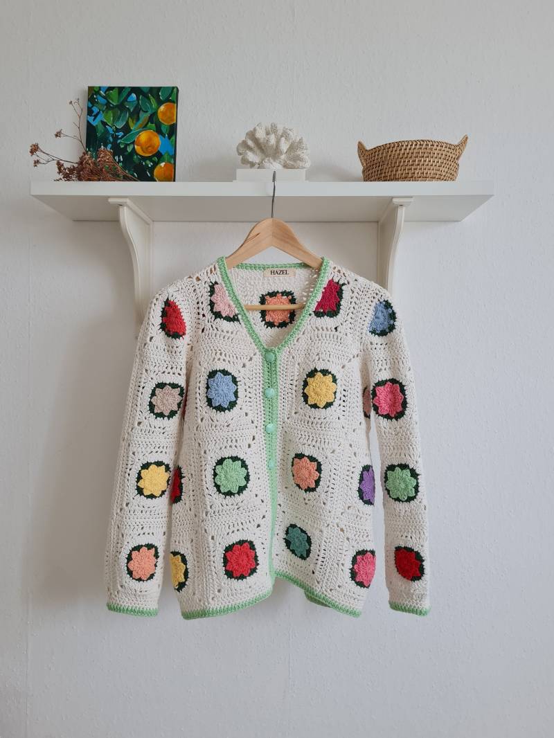 Handhäkeln Strickjacke | Patchwork Oma Gehäkelte Baumwolle Jacke von Hazelfashionstudio