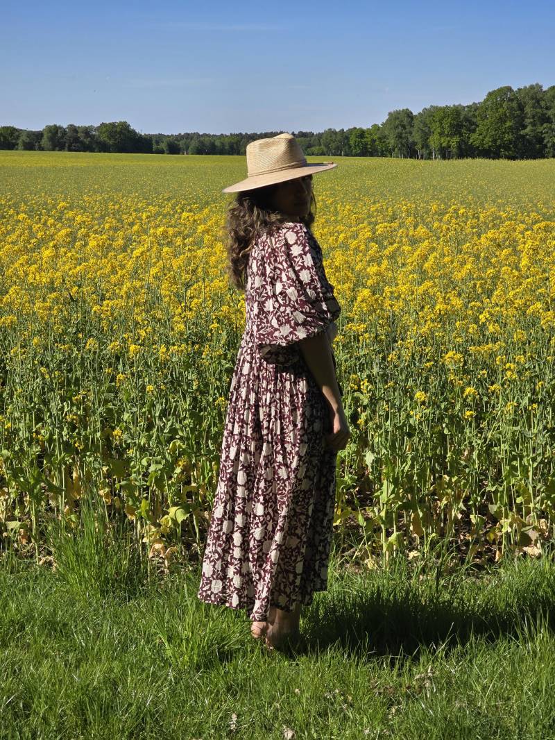 Maxikleid Aus Baumwolle Mit Blockprint Vintage-Inspiriertes Boho-Kleid Taschen von Hazelfashionstudio