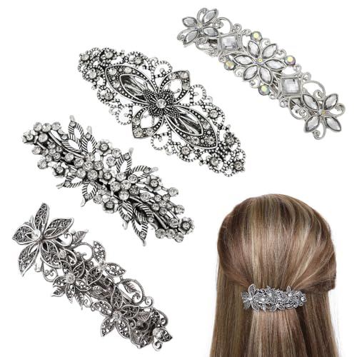 Hazrcvr Haarspange Vintage 4 Stück Vintage Metall Französische Haarspange Elegante Metall Haarnadeln Haarspangen Clips Kristall Strass Haarspangen Französische Haarspangen Damen von Hazrcvr