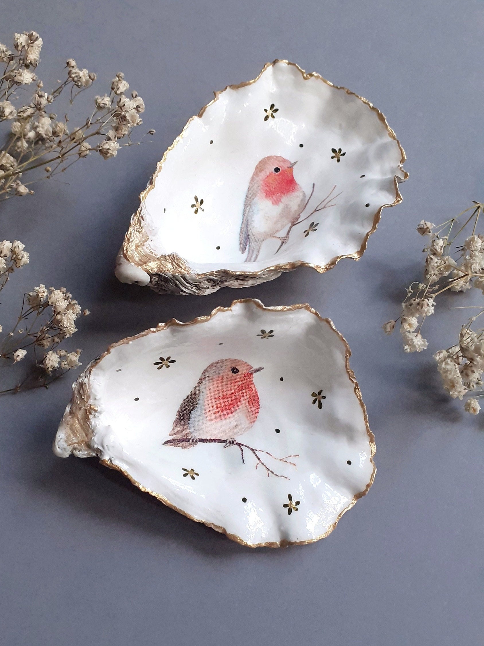Handgefertigte Austerndekoration Rotkehlchen Robin Geschenk Handgefertigte Austerndekoration Rotkehlchen Robin Geschenk von HazyLou