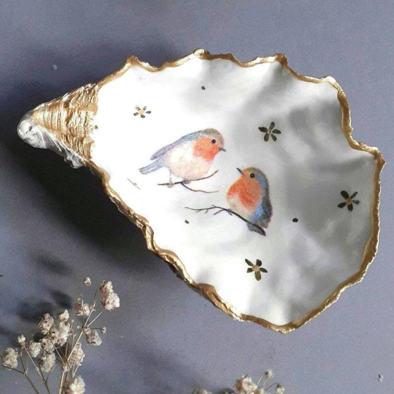 Handgefertigte Austerndekoration Rotkehlchen Robin & Handgefertigte Austerndekoration Rotkehlchen Robin & von HazyLou