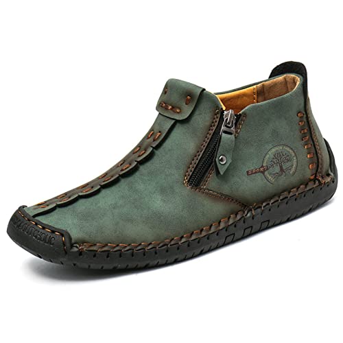 Hbaydor 2024 Italienische Handgefertigte Hochstiefel, Herren Rutschfeste Bequeme Reißverschluss Leder Freizeit Sneakers Atmungsaktive Hohe Chukka Stiefel Übergroße Schuhgröße,Grün,42 von Hbaydor