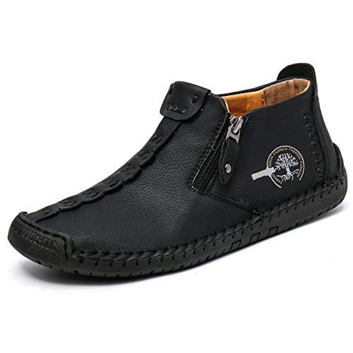 Hbaydor 2024 Italienische Handgefertigte Hochstiefel, Herren Rutschfeste Bequeme Reißverschluss Leder Freizeit Sneakers Atmungsaktive Hohe Chukka Stiefel Übergroße Schuhgröße,Schwarz,41 von Hbaydor